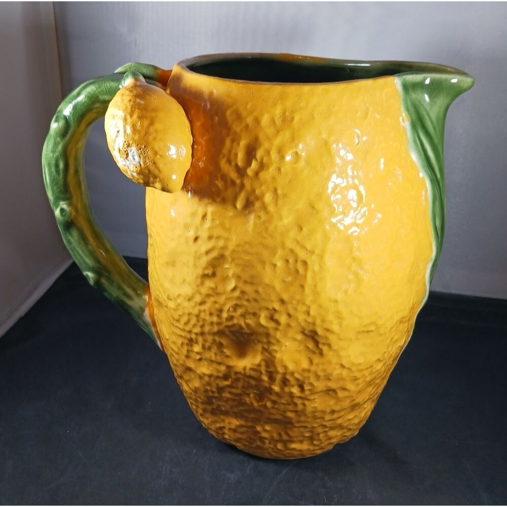 Antique Majolica Style Ceramic Lemonade Pitcher